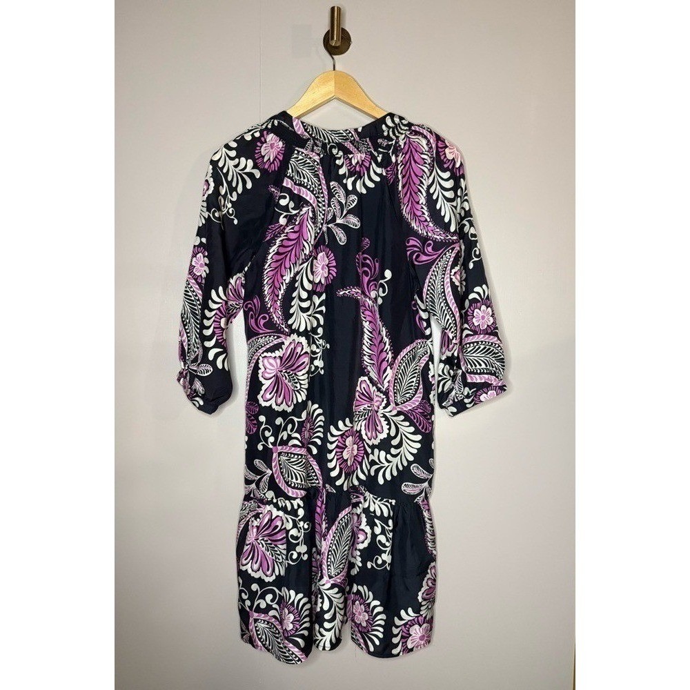 Johnny Was Silk Tiered Midi Dress Black Purple Floral Boho Luxe XS - Picture 5 of 7